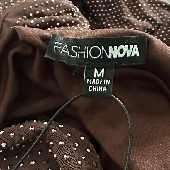 Embellished Brown Maxi Off-Shoulder Dress - Picture 4 of 7